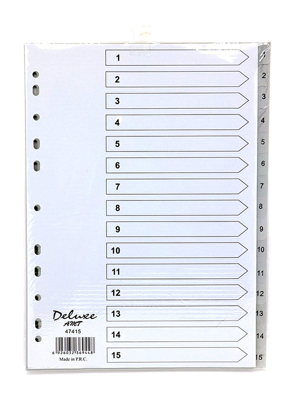 Deluxe Plastic 1-15 with Number Divider, A4, 47415, Grey