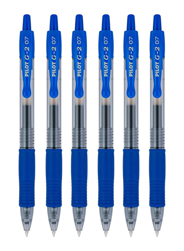 Pilot 6-Piece 2605-G2-07 Gel Ink Pen, 0.7mm, Blue