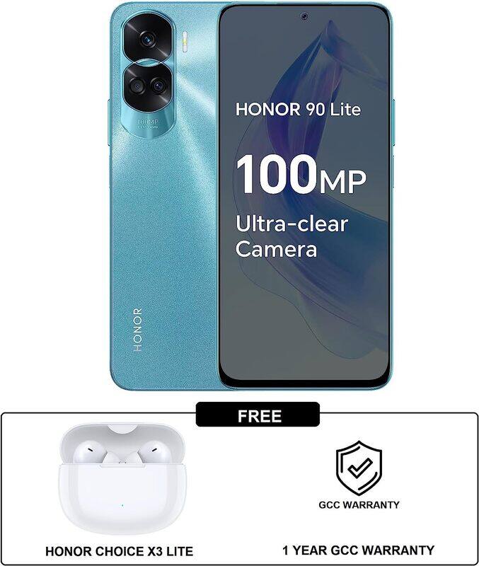 

HONOR 90 Lite Smartphone 5G, 8GB+256GB, 6,7” IPS LCD 90Hz Display, 100MP Triple Rear Camera with 4500 mAh Battery, Dual SIM, Android 13 With Earbuds C