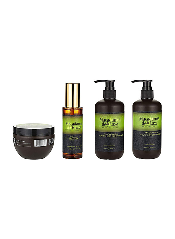 

Macadamia De Luxe Kit Set with Shampoo/Conditioner/Hair Oil Mask and Serum, 4 Pieces