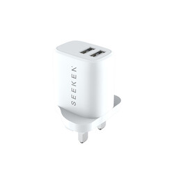 SEEKEN Neutra Duo Mobile Charging Adapter 2 USB - White, Fast Charging, 2 in 1, Compact, Power Delivery, Premium Design, High-Quality.