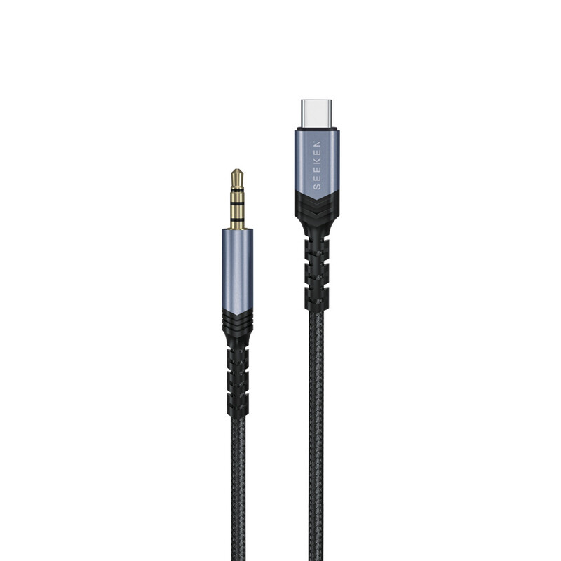 SEEKEN Type-C to AUX 3.5mm Jack 1M Cable -Black, Braided Cable, AUX, Premium Design, High-Quality.