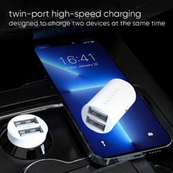Seeken Car Charger, Mini Dual USB Car Charger, PowerDrive 2 Alloy Car Adapter with LED for iPhone12/12 Pro/11/11 Pro/XR/Xs/Max/X, iPad Pro/Air 2/mini, Galaxy White