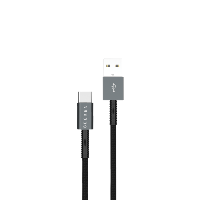 SEEKEN Type C Mobile Charging Cable - Black, Fast Charging, Braided Cable, Anti Bending, Premium Design, High-Quality.