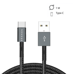 SEEKEN Type C Mobile Charging Cable - Black, Fast Charging, Braided Cable, Anti Bending, Premium Design, High-Quality.