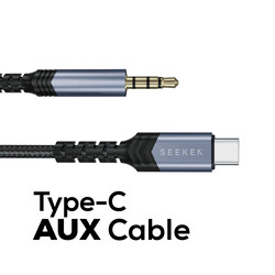 SEEKEN Type-C to AUX 3.5mm Jack 1M Cable -Black, Braided Cable, AUX, Premium Design, High-Quality.