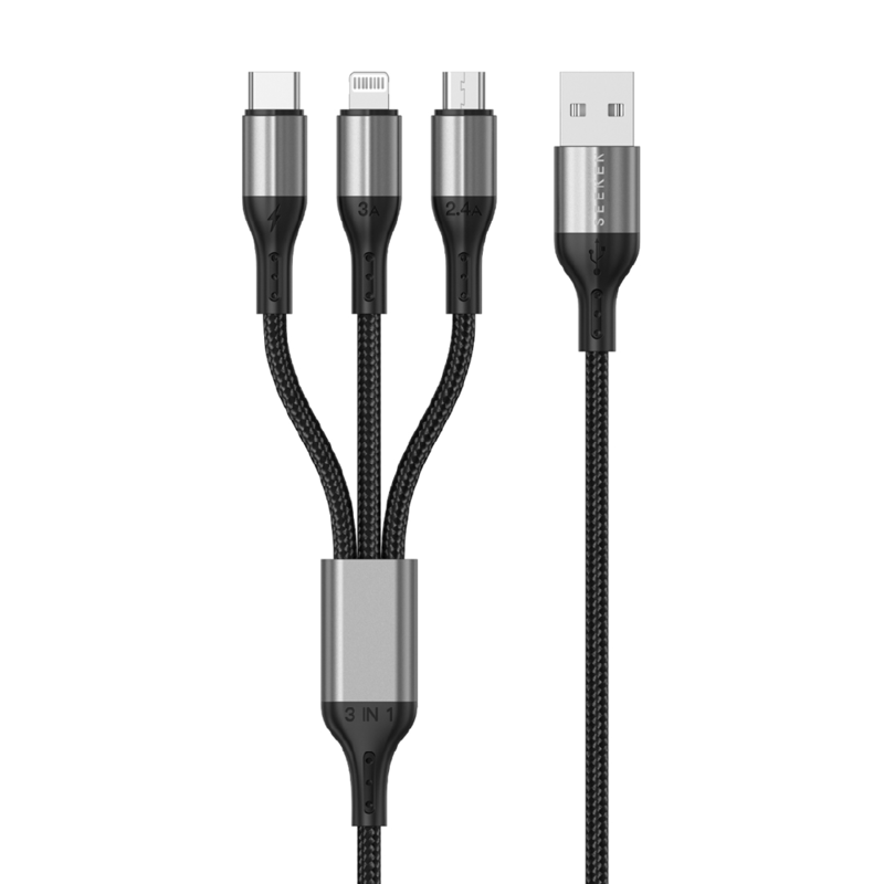 

SEEKEN 3 IN 1 CABLE - BK, Fast Charging, Braided Cable, Premium Design.