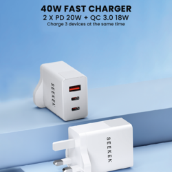 SEEKEN 40W Magneto Trio Fast Travel Charger - White, Fast Charging, 3 in 1, Compact, Power Delivery, Premium Design, High-Quality.