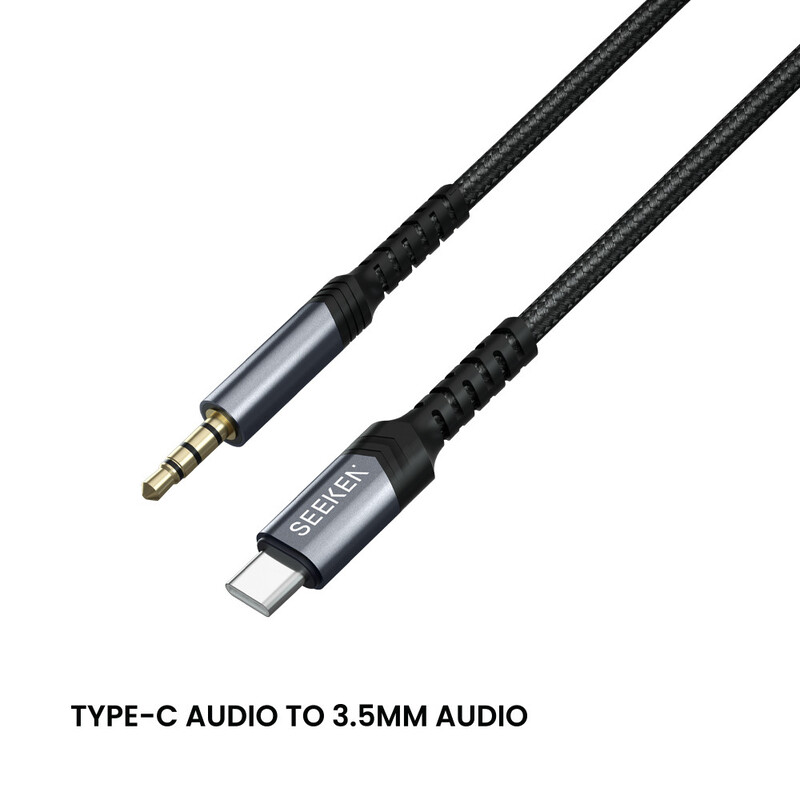 SEEKEN Type-C to AUX 3.5mm Jack 1M Cable -Black, Braided Cable, AUX, Premium Design, High-Quality.