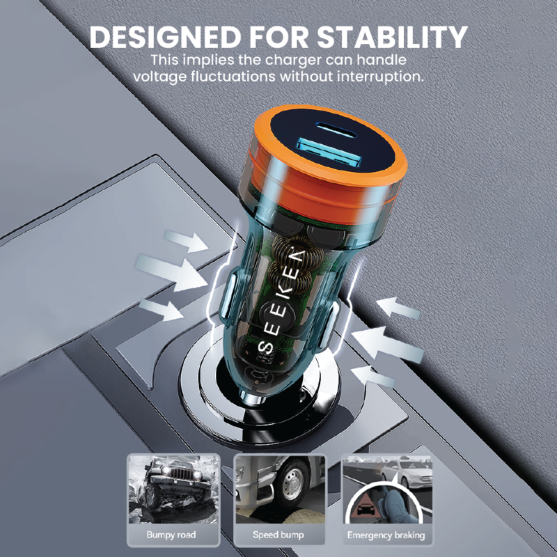 SEEKEN PD+QC CAR CHARGER, Over Voltage Protection, Over Current Protection, Premium Design, High-Quality.