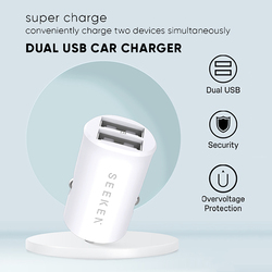 Seeken Car Charger, Mini Dual USB Car Charger, PowerDrive 2 Alloy Car Adapter with LED for iPhone12/12 Pro/11/11 Pro/XR/Xs/Max/X, iPad Pro/Air 2/mini, Galaxy White