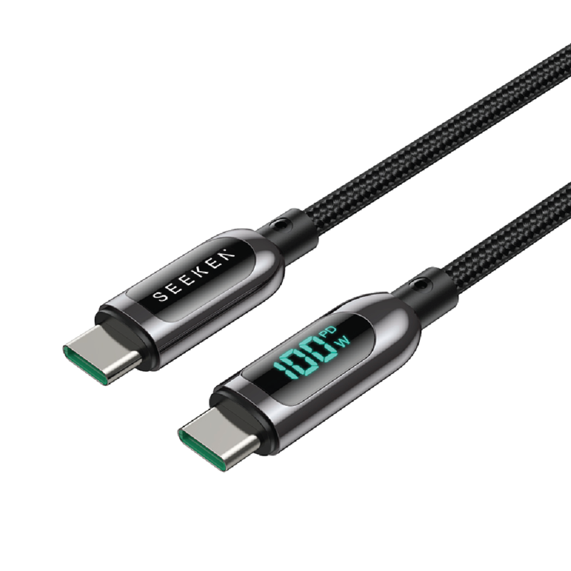 

SEEKEN 100W 1.2 M C TO C Charging Cables - Black, Fast Charging, Braided Cable, Anti Bending, Premium Design, High-Quality.