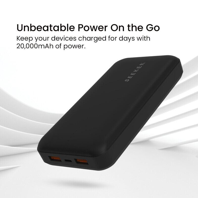 SEEKEN Power Bank 20K Mah - Black, Fast Charging, Portable Charger, Travel Charger, Overcharge Protection, Premium Design, High-Quality.