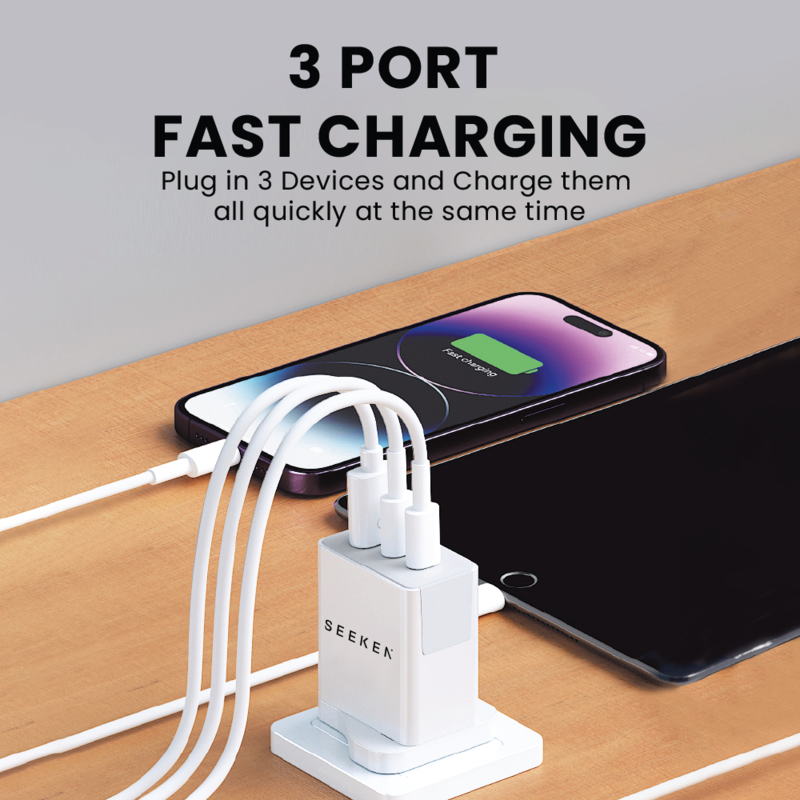 SEEKEN 40W Magneto Trio Fast Travel Charger - White, Fast Charging, 3 in 1, Compact, Power Delivery, Premium Design, High-Quality.