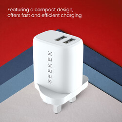 SEEKEN Neutra Duo Mobile Charging Adapter 2 USB - White, Fast Charging, 2 in 1, Compact, Power Delivery, Premium Design, High-Quality.