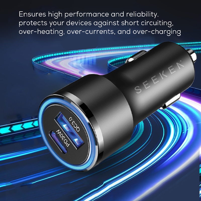 Seeken 48W Dual USB Car Charger PD+QC3.0 Fast Charging Black