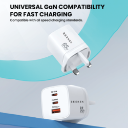 SEEKEN Spectra 65W GAN Charger - White, Fast Charging, 3 in 1, Compact, Power Delivery, Premium Design, High-Quality.