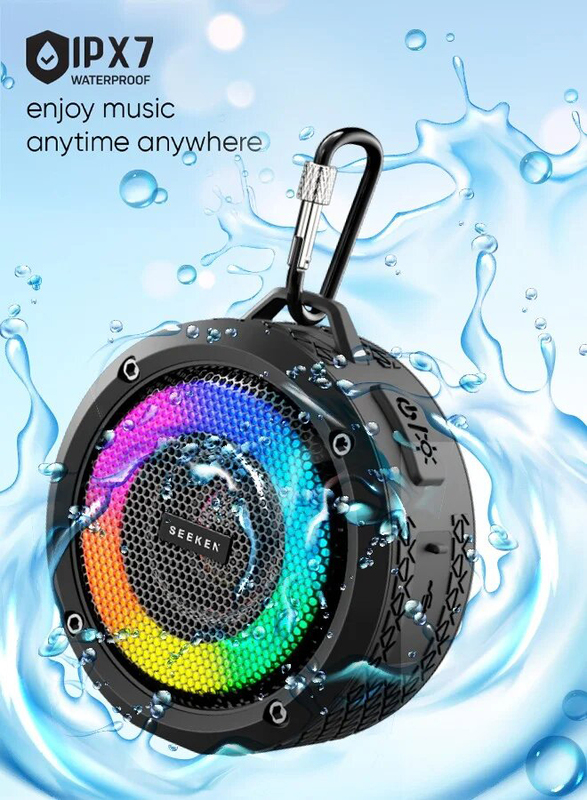 Seeken Splash Portable Bluetooth Speaker with Stereo Sound, Black