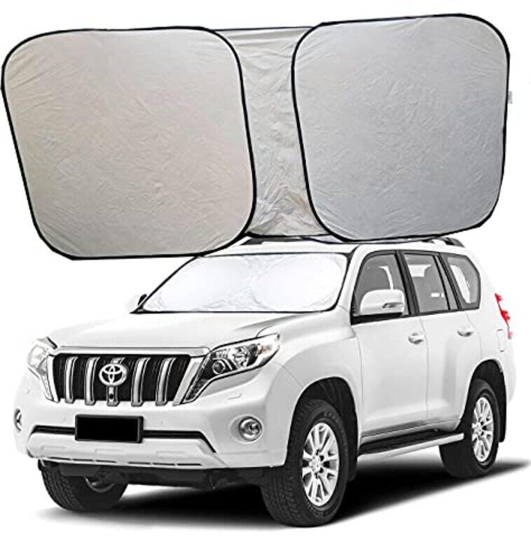 

Flak Canvas Fabric Maximum UV & Sun Protection Windshield Sun Shade, Large, Silver