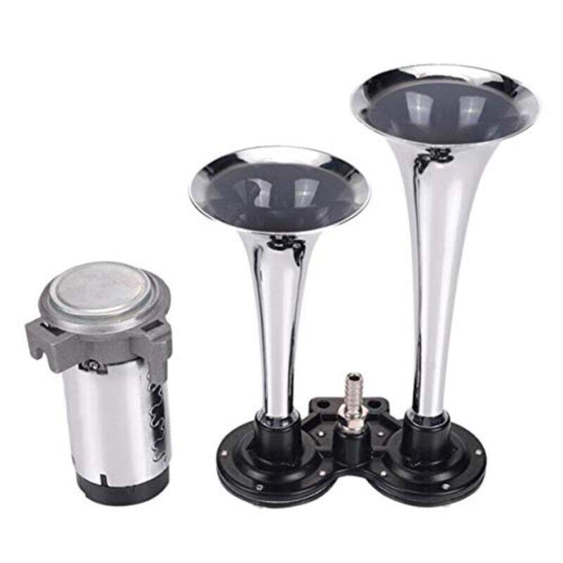 

Generic 12V Dual Alloy Trumpet Vehicle Horn Kit with Compressor Pump, Silver