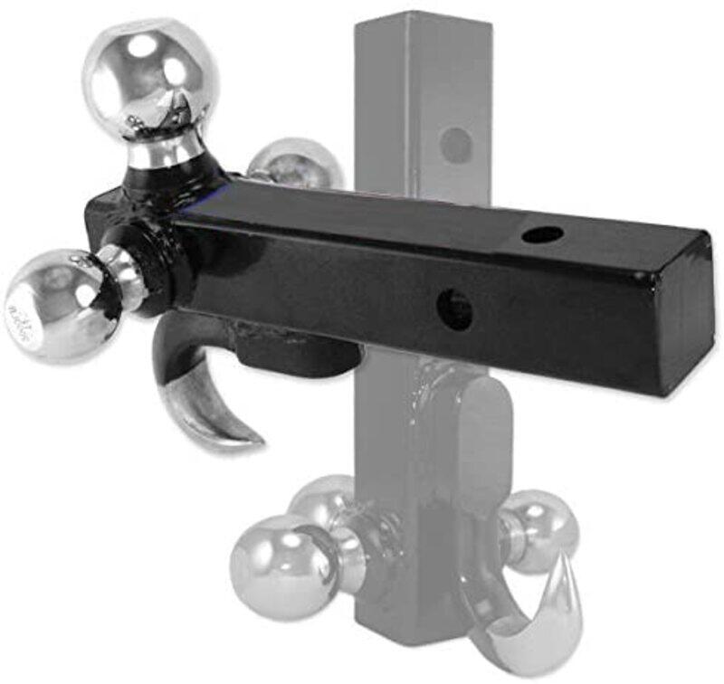 

Flak Tech 4-in-1 Steel Trailer Hitch and Triple Ball Mount with Hook, 30032H, Black