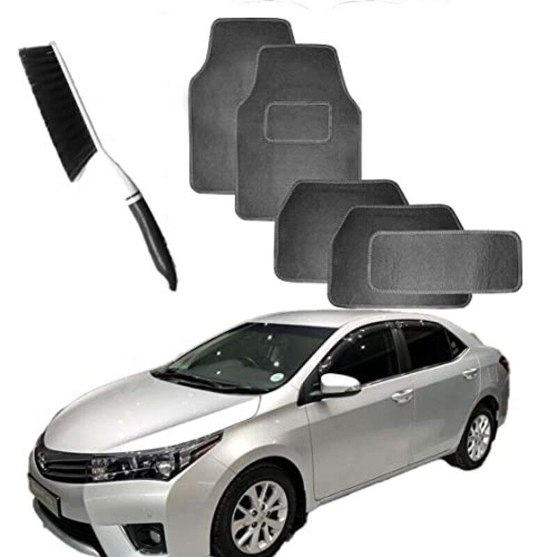 

CFT California Car Floor Mats Set with Mat Cleaning Brush for Toyota Corolla Glx, 5 Piece, Grey