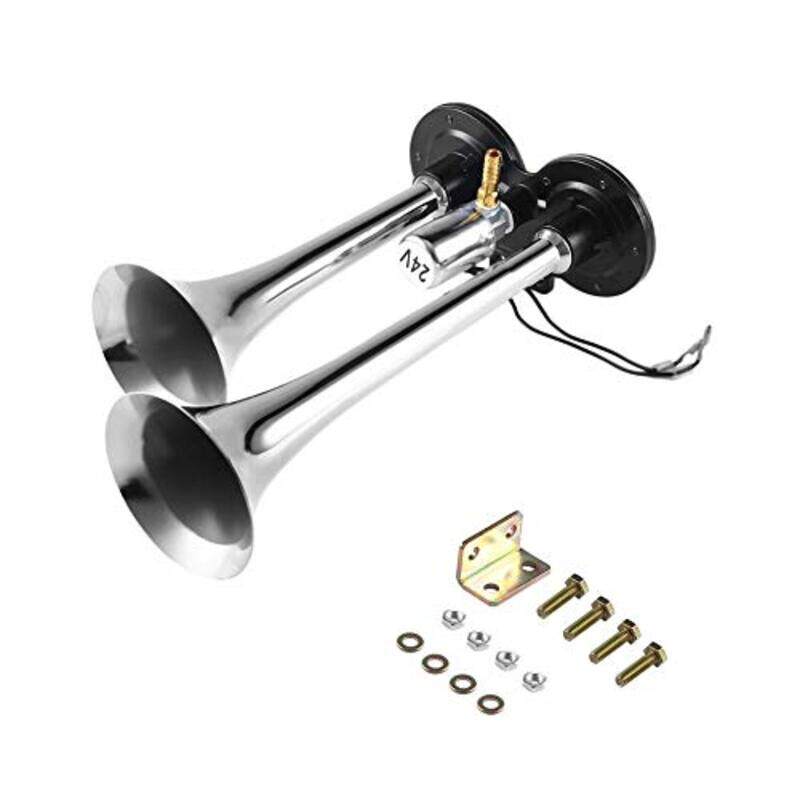 

Generic 24V 128db Electric Air Horn Super Loud Dual Trumpet Air Horn for Car Truck Train Lorry Boat, Silver