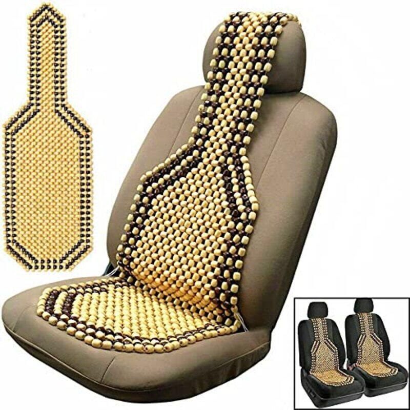 

Flak Car Wood Beaded Seat Cushion, Beige/Black