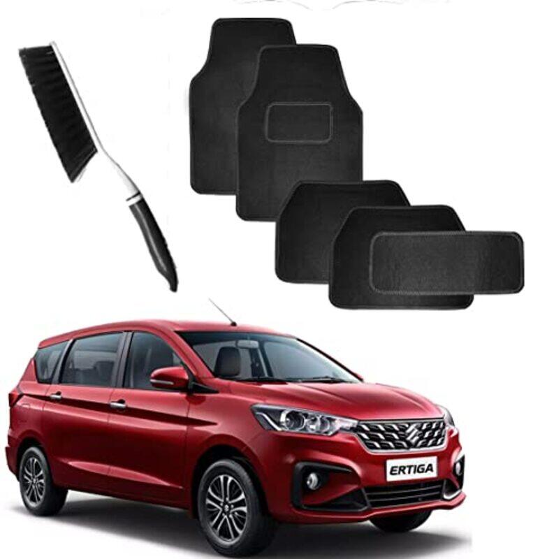 

CFT California Car Floor Mats Set with Mat Cleaning Brush for Suzuki Ertiga, 5 Piece, Black