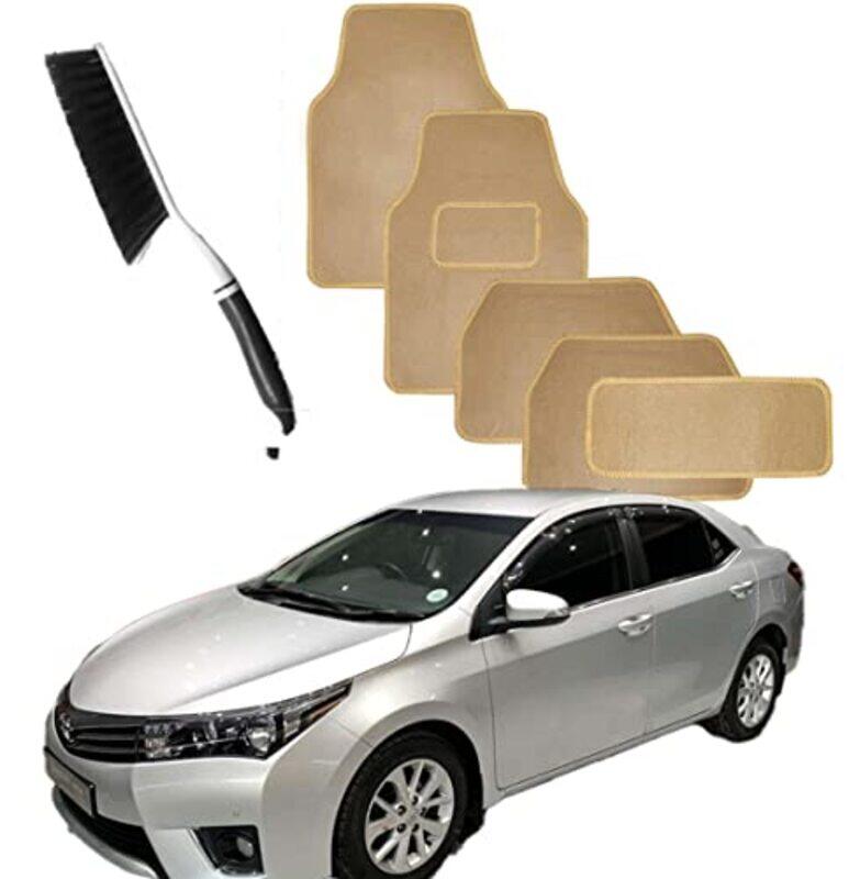 

CFT California Car Floor Mats Set with Mat Cleaning Brush for Toyota Corolla Glx, 5 Piece, Brown