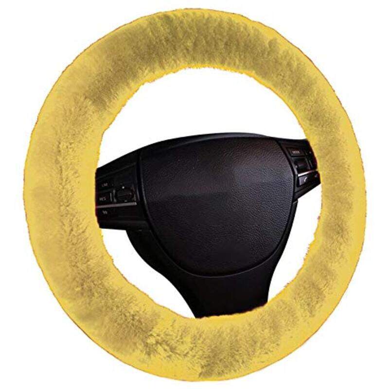

Wordsorroyea Real Wool Car Steering Wheel Cover Set, Yellow