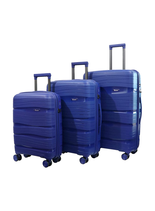 Senator Travel Bags Lightweight PP Hard Sided Trolley Luggage Set of 3 Suitcases Navy Blue