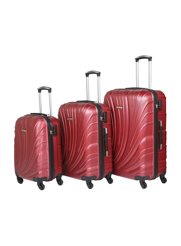 Senator Travel Bags Lightweight ABS Hard Sided Trolley Luggage Set of 3 Suitcases with 4 Spinner Wheels Burgundy