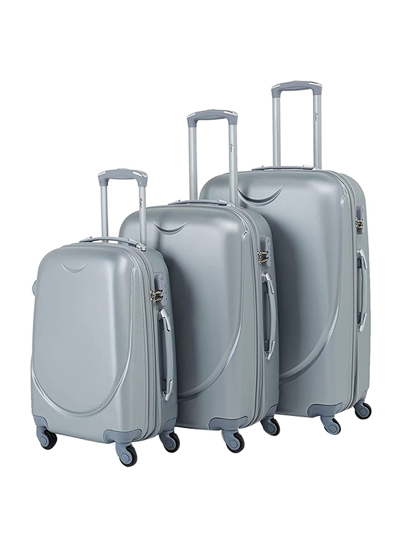 Senator Travel Bags Ultra Lightweight ABS Hard Sided Trolley Luggage Set of 3 Suitcases with 4 Spinner Wheels Light Silver