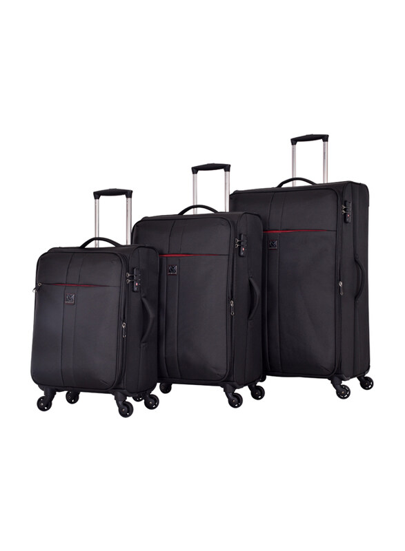 

Eminent Soft Case Polyester Lightweight Expandable Trolley Luggage Suitcase with 4 Spinner Wheels Set, 3 Piece, V6101-3_BLK, Black