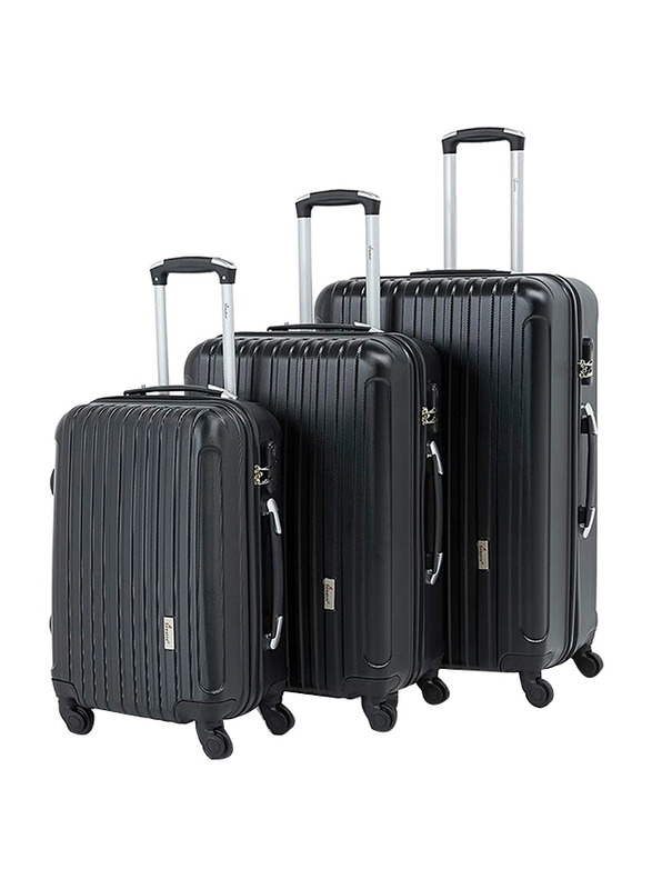 Senator Travel Bags Ultra Lightweight ABS Hard Sided Trolley Luggage Set of 3 Suitcases with 4 Spinner Wheels Light Black