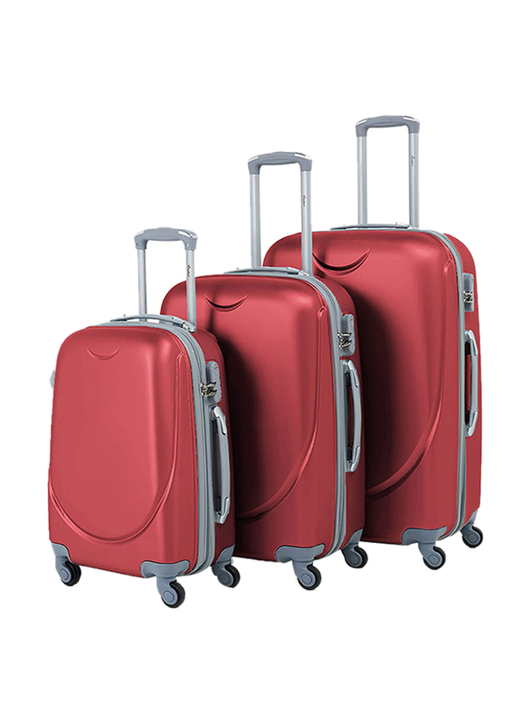 Senator Travel Bags Ultra Lightweight ABS Hard Sided Trolley Luggage Set of 3 Suitcases with 4 Spinner Wheels Light Burgundy