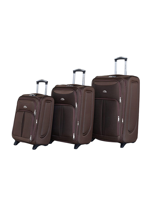 Senator Soft Shell Trolley Luggage Set of 3 Suitcase for Unisex Ultra Lightweight Expandable EVA Travel Bag With 2 Wheels Brown