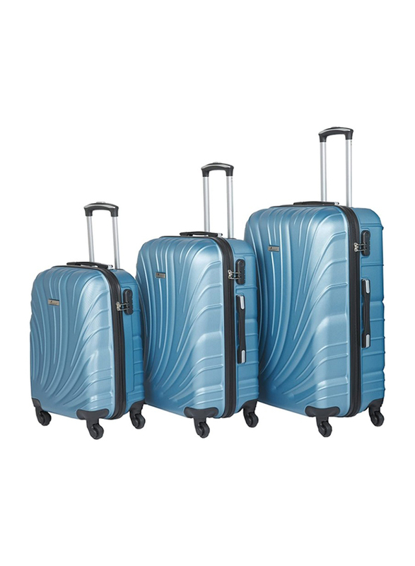Senator Travel Bags Lightweight ABS Hard Sided Trolley Luggage Set of 3 Suitcases with 4 Spinner Wheels Light Blue