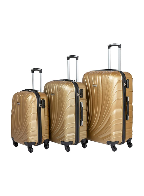 Senator Travel Bags Lightweight ABS Hard Sided Trolley Luggage Set of 3 Suitcases with 4 Spinner Wheels Gold