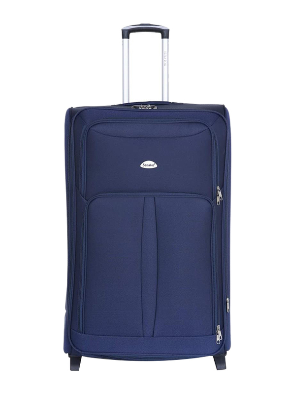 Senator Soft Shell Checked Luggage Trolley Suitcase for Unisex 32 Inch Ultra Lightweight Expandable EVA Travel Bag With 2 Wheels Navy Blue