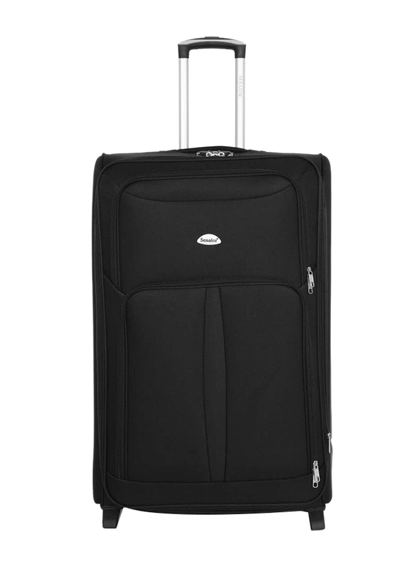 Senator Soft Shell Checked Luggage Trolley Suitcase for Unisex 32 Inch Ultra Lightweight Expandable EVA Travel Bag With 2 Wheels Black