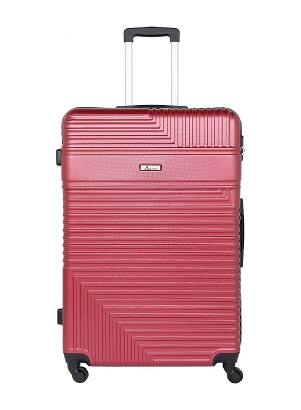 Senator Hard Case Checked Luggage Trolley 24 Inch Suitcase with Wheels for Unisex ABS Lightweight Travel Bag with Spinner Wheels 4 Burgundy