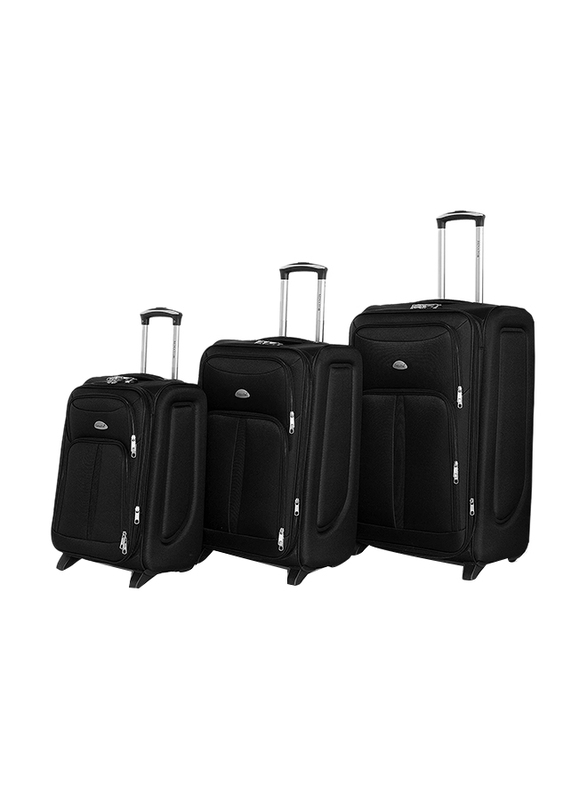 Senator Soft Shell Trolley Luggage Set of 3 Suitcase for Unisex Ultra Lightweight Expandable EVA Travel Bag With 2 Wheels Black