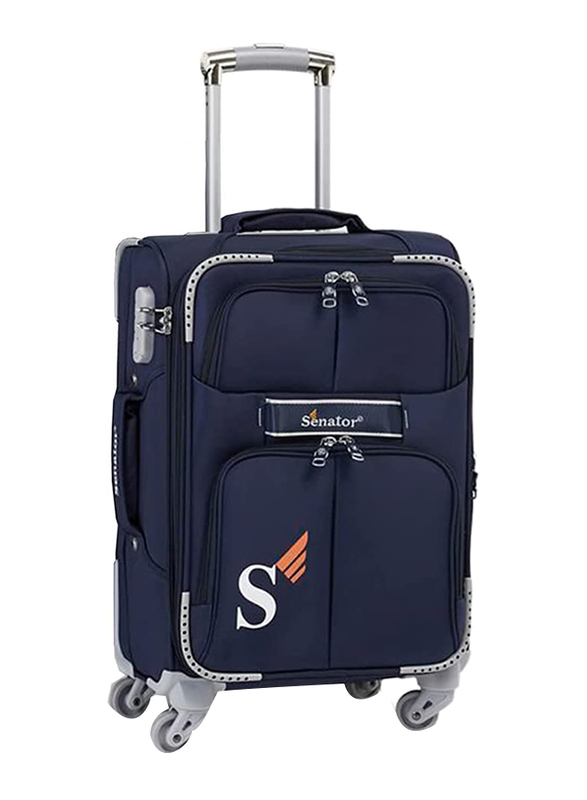 Senator Soft Shell Checked Luggage Trolley Suitcase for Unisex 32 Inch Ultra Lightweight Travel Bag With 4 Wheels Navy Blue