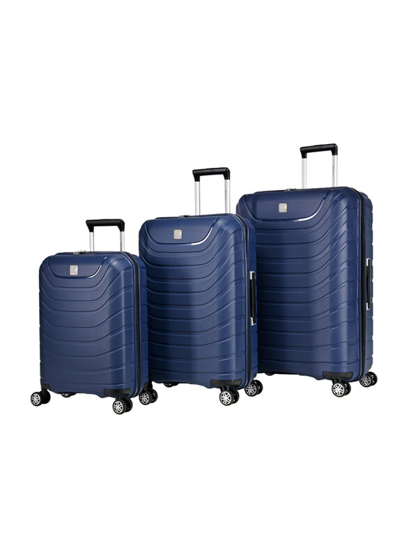 

Eminent Hard Case PP Lightweight Fashion Trolley Luggage Suitcase with 4 Spinner Wheels Set, 3 Piece, B0011-3_DRKBLUE, Dark Blue