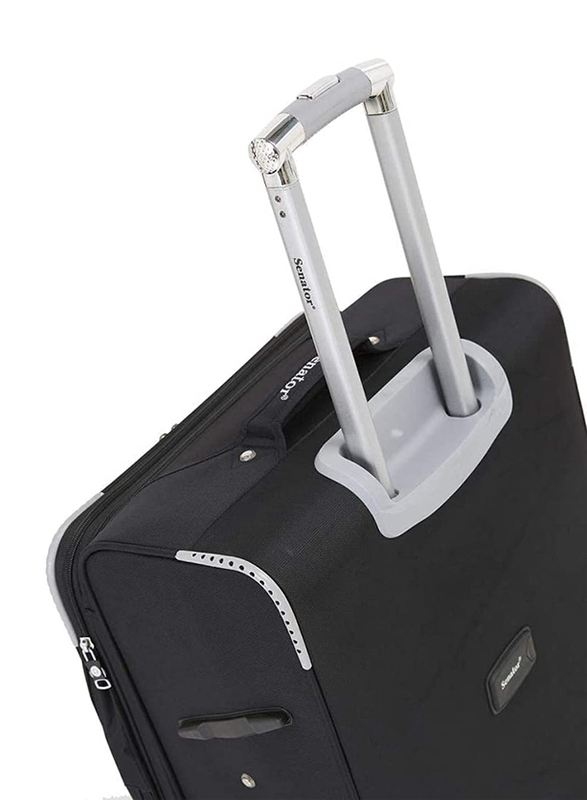 Senator Soft Shell Checked Luggage Trolley Suitcase for Unisex 32 Inch Ultra Lightweight Travel Bag With 4 Wheels Black