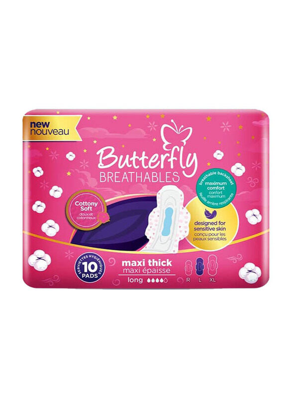 

Butterfly Breathable Maxi Thick Cottony Long Sanitary Pads, 10 Pieces